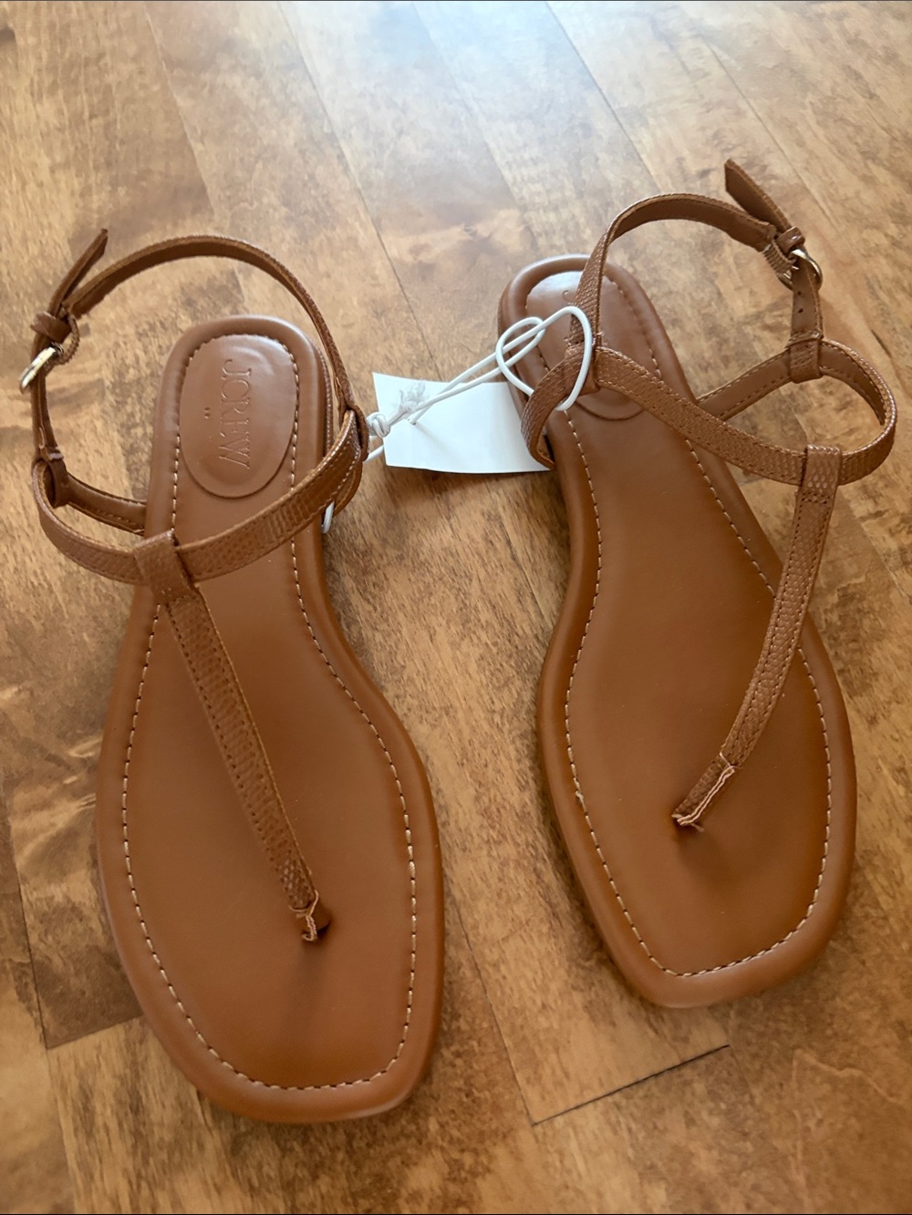 NWT J Crew Factory Tan Leather T-Strap Sandals